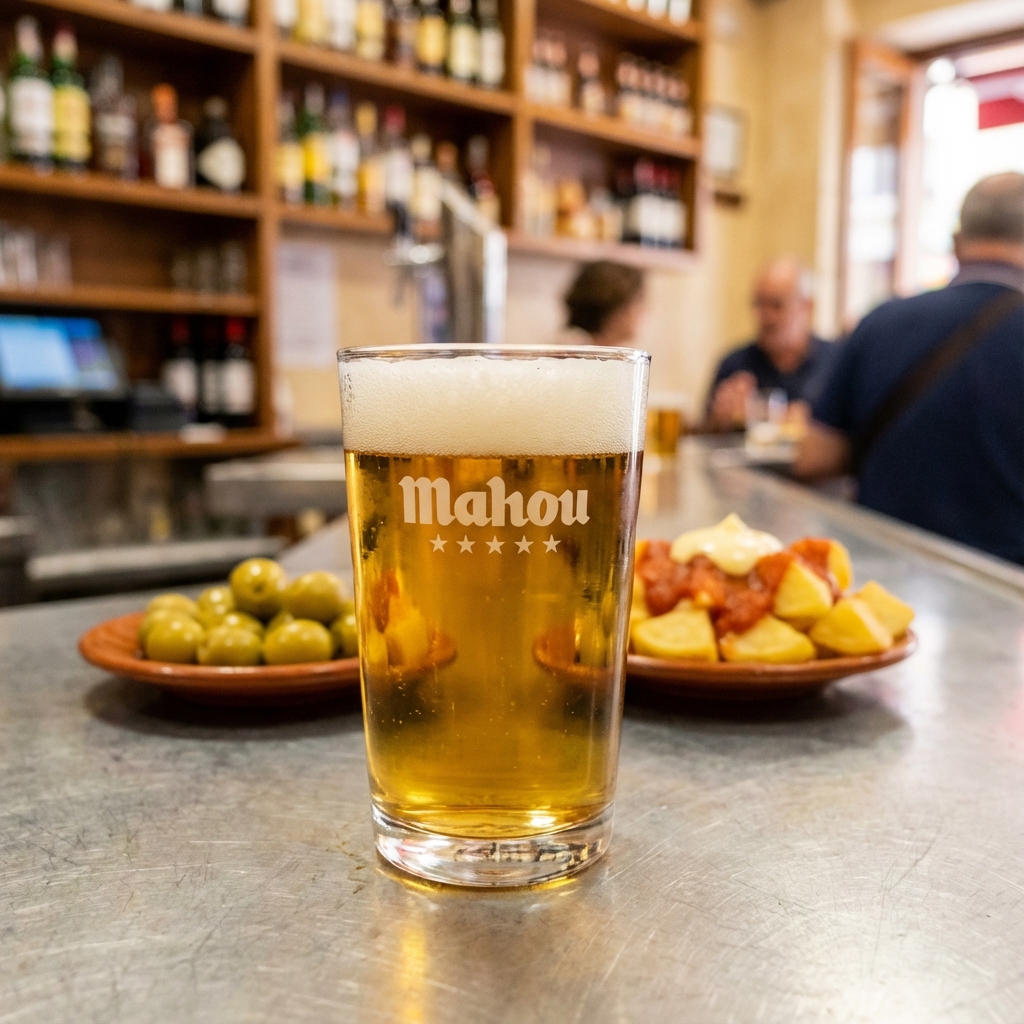 Spanish caña beer with tapas at a Madrid bar