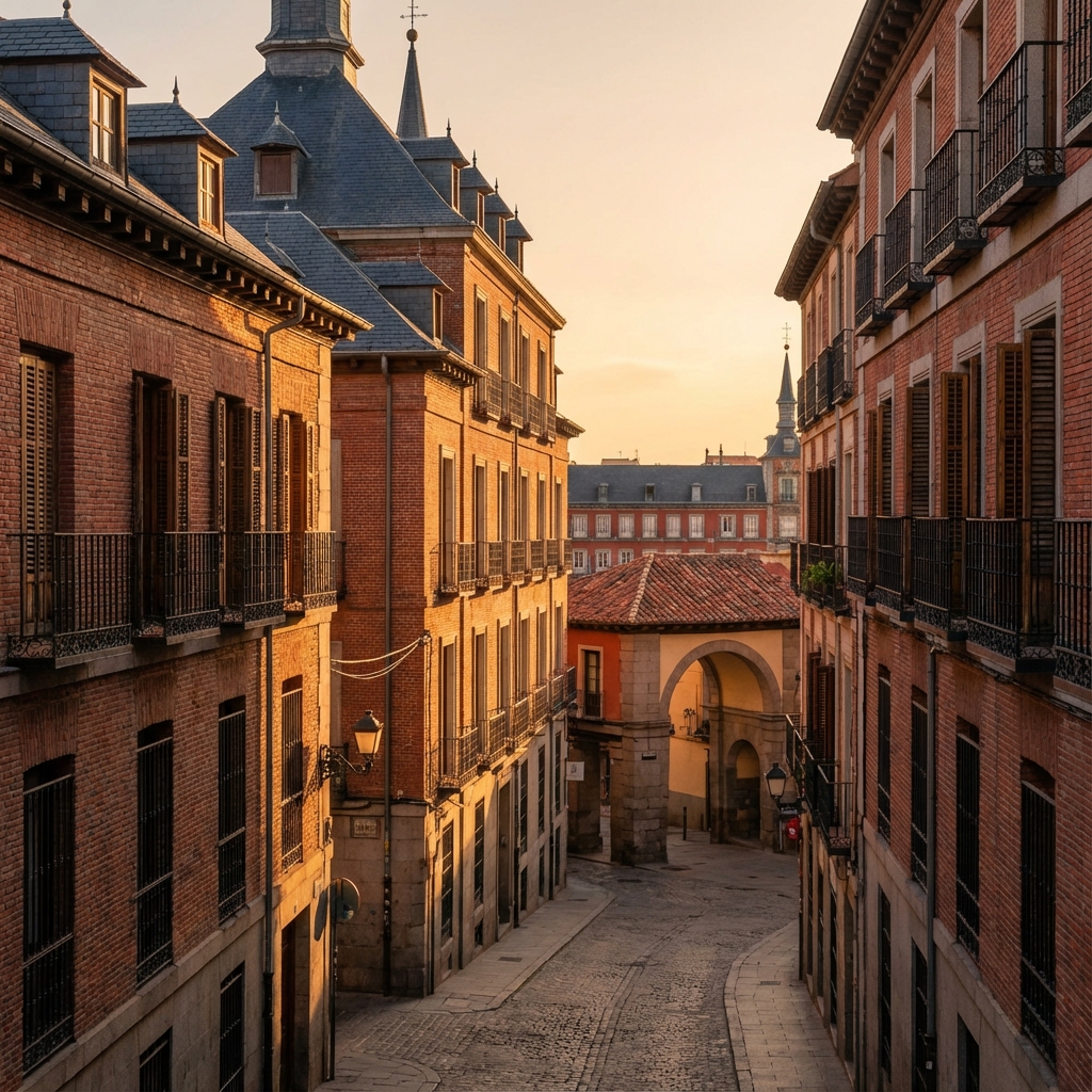 Narrow streets of Habsburg Madrid with characteristic architecture