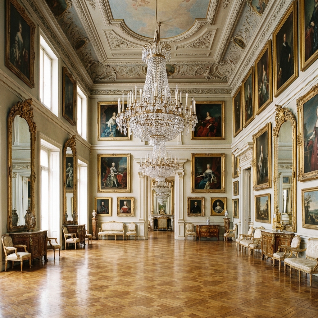 Museo Cerralbo interior with crystal chandeliers and classical paintings