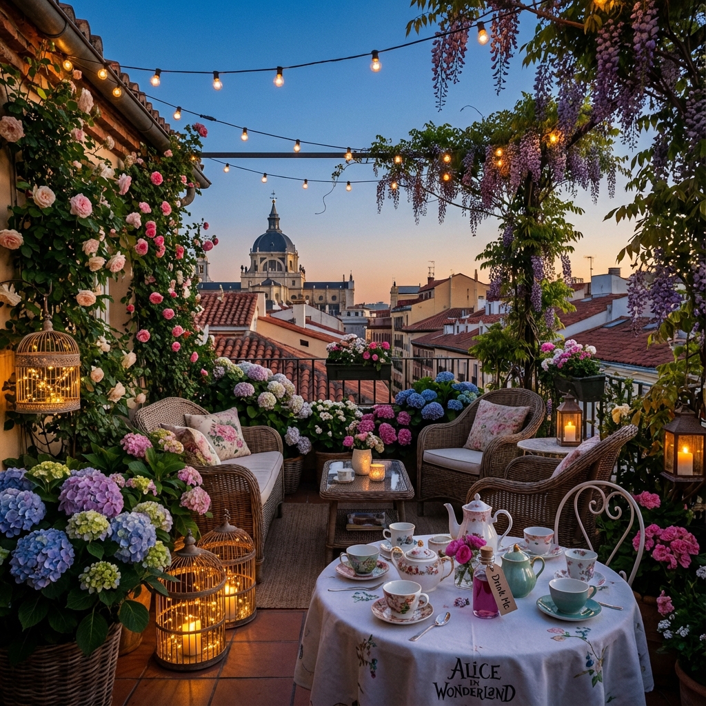 Salvador Bachiller Secret Garden with plants, fairy lights & whimsical atmosphere in Madrid