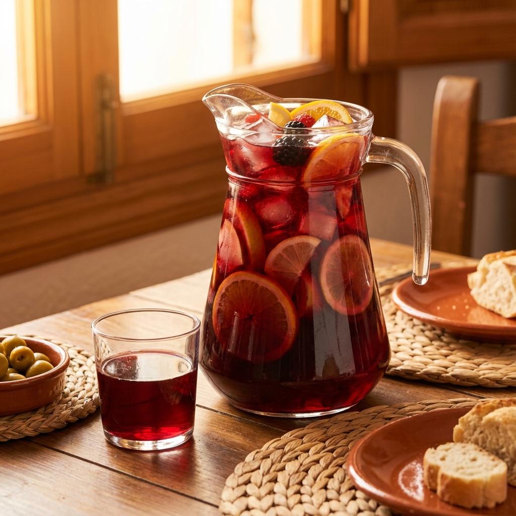 Pitcher of Sangría with fresh fruits
